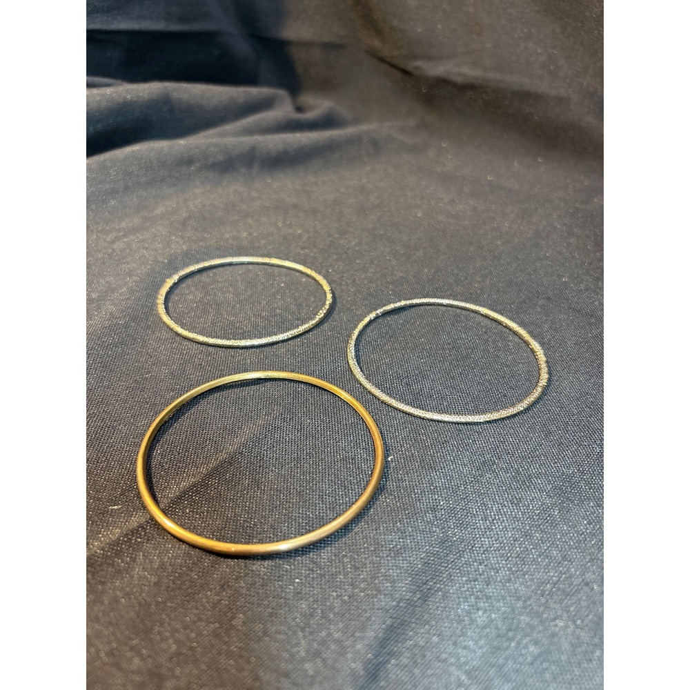 Set of Three Gold‎ Tone and Silver Tone Thin Bangles Stackable Everyday Jewelry
